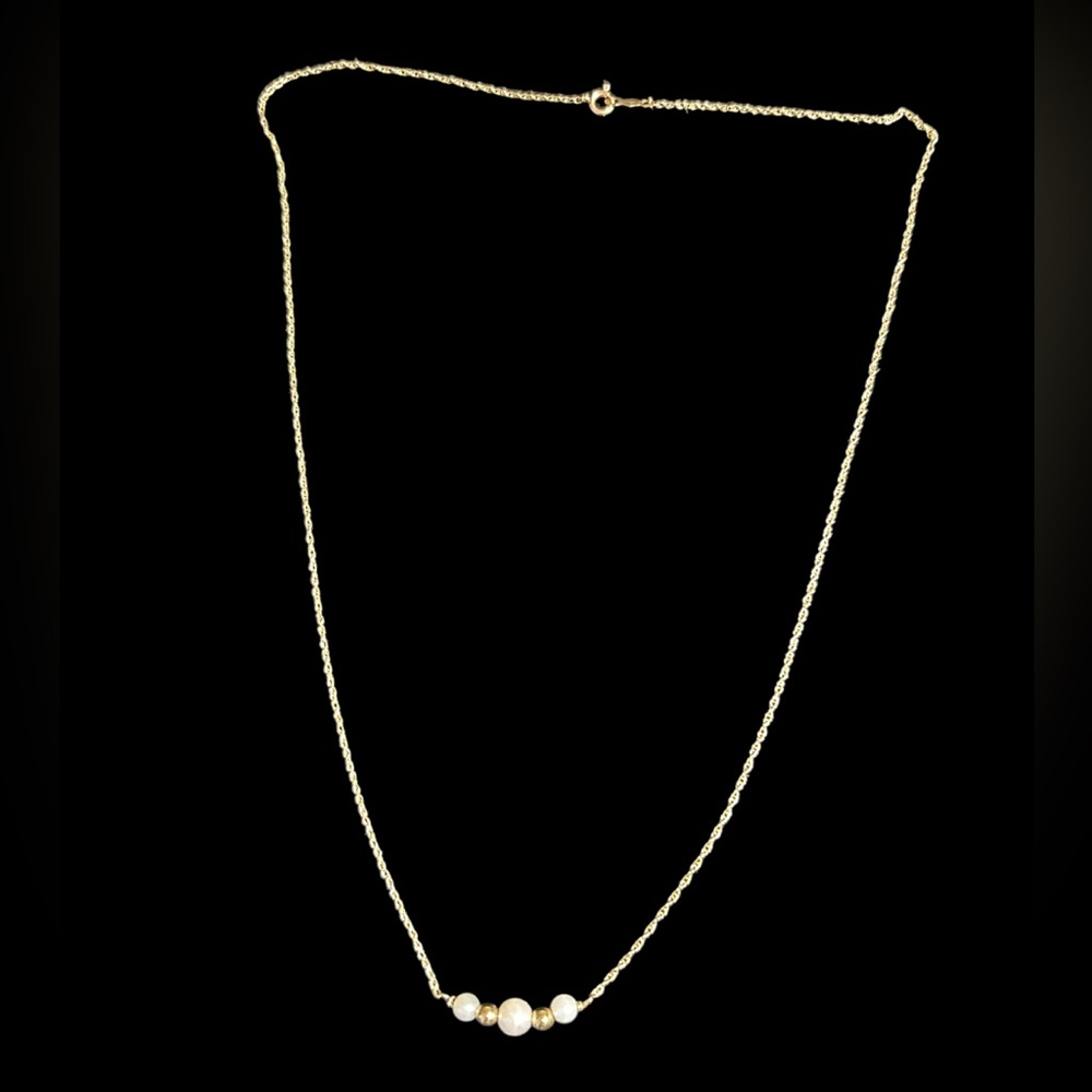 Dainty 14k Gold Stationed Pearl Necklace With 14k Gold Balls - Picture 2 of 5